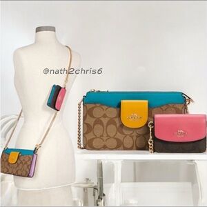 Coach Poppy Crossbody bag with Card Case Signature Canvas in Color-block.